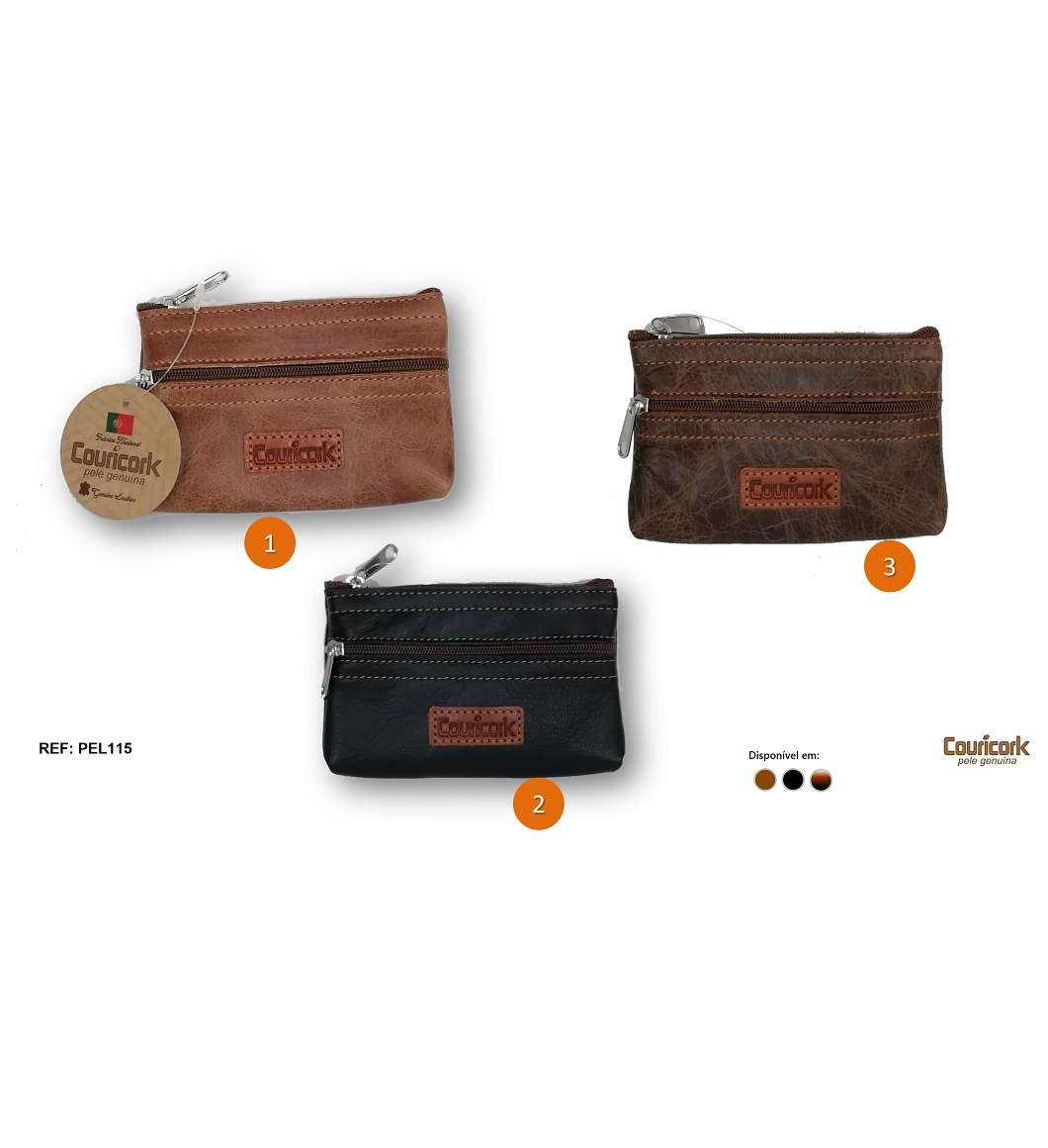 Porta-moedas em Pele 2 Fechos